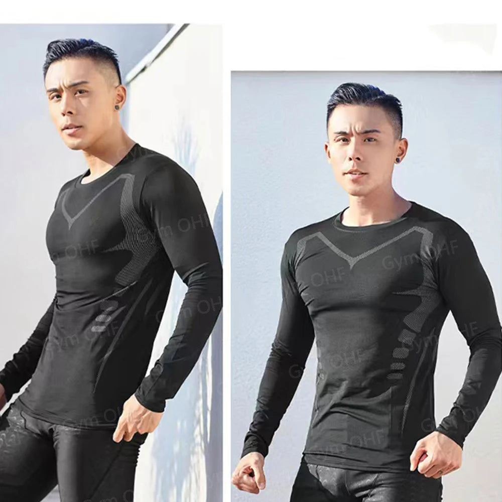 Men's Solid Color Short Sleeved T-shirt Compressed Quick Drying Breathable Training Suit Fitness Jujitsu Rashguard Top Gym Sport