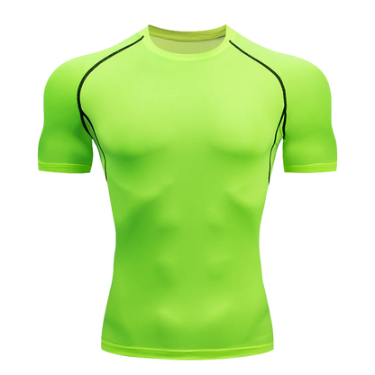 Men's Solid Color Short Sleeved T-shirt Compressed Quick Drying Breathable Training Suit Fitness Jujitsu Rashguard Top Gym Sport