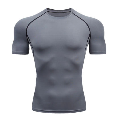 Men's Solid Color Short Sleeved T-shirt Compressed Quick Drying Breathable Training Suit Fitness Jujitsu Rashguard Top Gym Sport