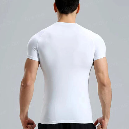 Men's Solid Color Short Sleeved T-shirt Compressed Quick Drying Breathable Training Suit Fitness Jujitsu Rashguard Top Gym Sport