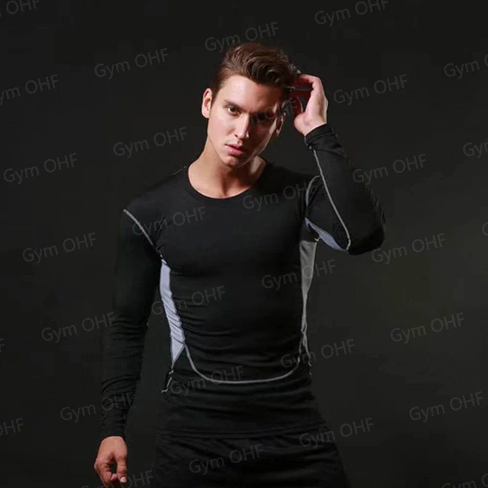 Men's Solid Color Short Sleeved T-shirt Compressed Quick Drying Breathable Training Suit Fitness Jujitsu Rashguard Top Gym Sport