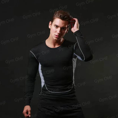 Men's Solid Color Short Sleeved T-shirt Compressed Quick Drying Breathable Training Suit Fitness Jujitsu Rashguard Top Gym Sport