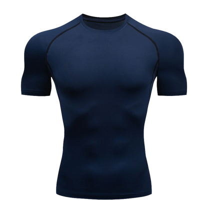 Men's Solid Color Short Sleeved T-shirt Compressed Quick Drying Breathable Training Suit Fitness Jujitsu Rashguard Top Gym Sport