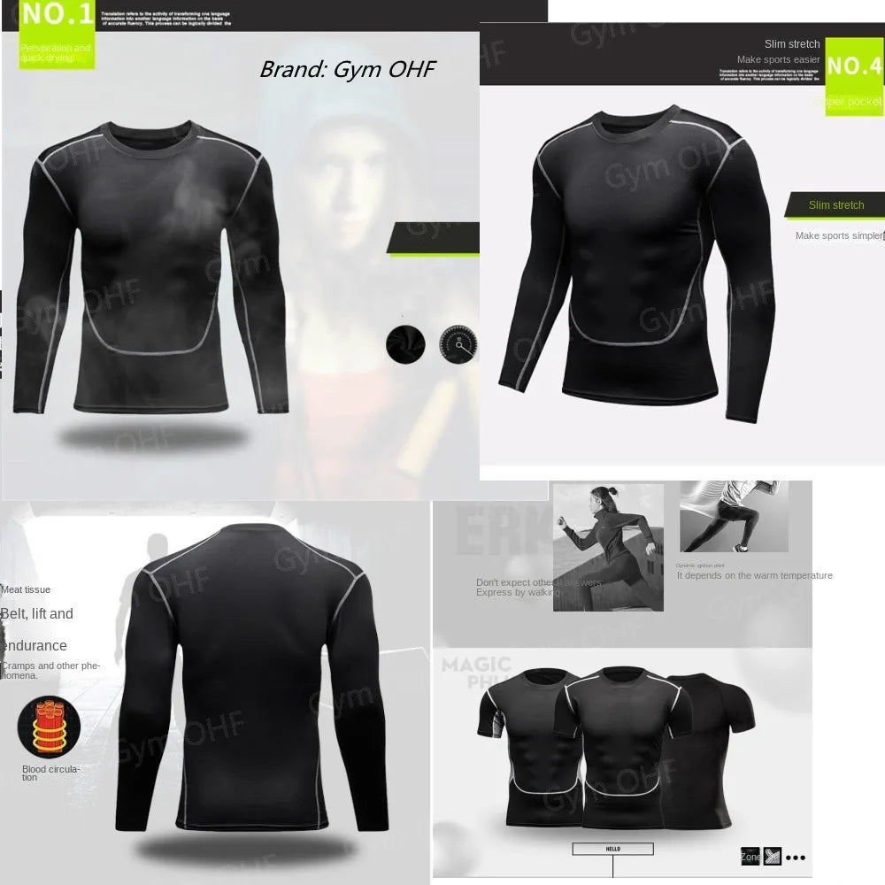 Men's Solid Color Short Sleeved T-shirt Compressed Quick Drying Breathable Training Suit Fitness Jujitsu Rashguard Top Gym Sport