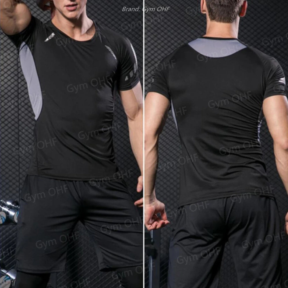 Men's Solid Color Short Sleeved T-shirt Compressed Quick Drying Breathable Training Suit Fitness Jujitsu Rashguard Top Gym Sport