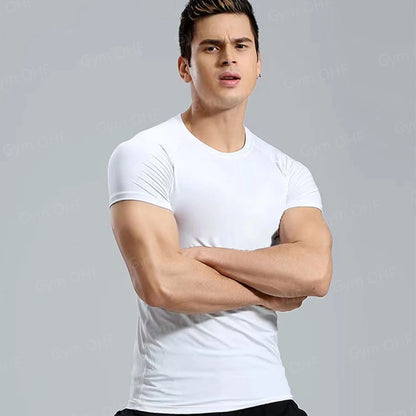 Men's Solid Color Short Sleeved T-shirt Compressed Quick Drying Breathable Training Suit Fitness Jujitsu Rashguard Top Gym Sport