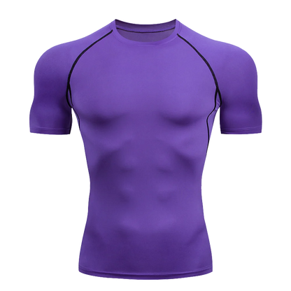 Men's Solid Color Short Sleeved T-shirt Compressed Quick Drying Breathable Training Suit Fitness Jujitsu Rashguard Top Gym Sport