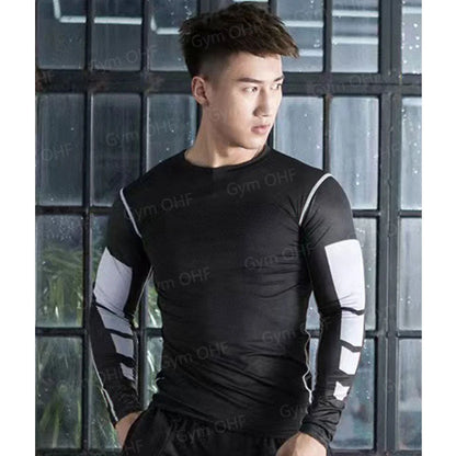 Men's Solid Color Short Sleeved T-shirt Compressed Quick Drying Breathable Training Suit Fitness Jujitsu Rashguard Top Gym Sport