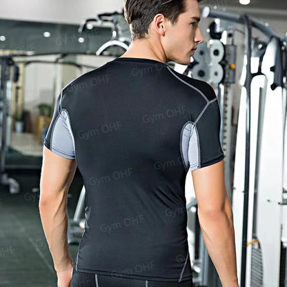 Men's Solid Color Short Sleeved T-shirt Compressed Quick Drying Breathable Training Suit Fitness Jujitsu Rashguard Top Gym Sport