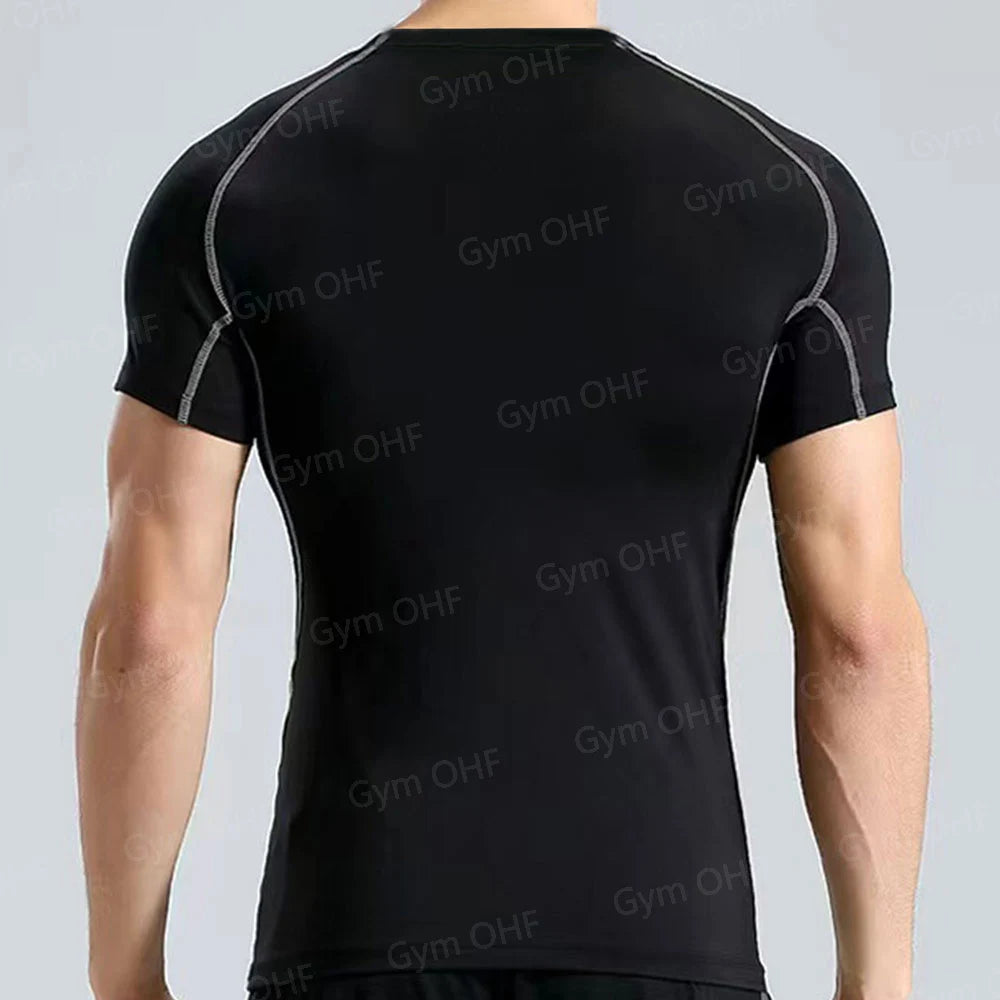 Men's Solid Color Short Sleeved T-shirt Compressed Quick Drying Breathable Training Suit Fitness Jujitsu Rashguard Top Gym Sport