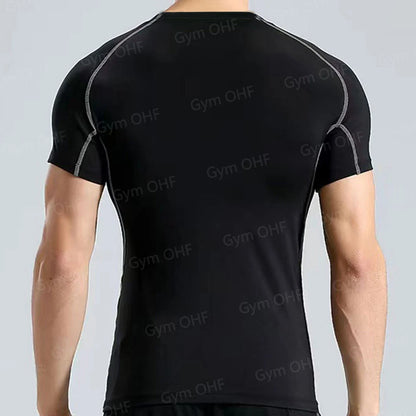 Men's Solid Color Short Sleeved T-shirt Compressed Quick Drying Breathable Training Suit Fitness Jujitsu Rashguard Top Gym Sport