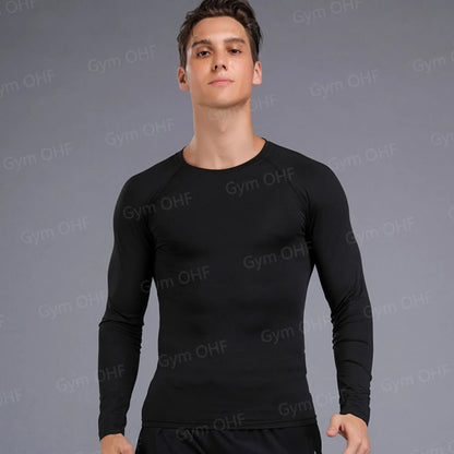 Men's Solid Color Short Sleeved T-shirt Compressed Quick Drying Breathable Training Suit Fitness Jujitsu Rashguard Top Gym Sport