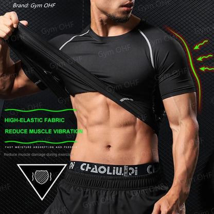 Men's Solid Color Short Sleeved T-shirt Compressed Quick Drying Breathable Training Suit Fitness Jujitsu Rashguard Top Gym Sport