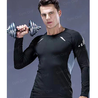 Men's Solid Color Short Sleeved T-shirt Compressed Quick Drying Breathable Training Suit Fitness Jujitsu Rashguard Top Gym Sport