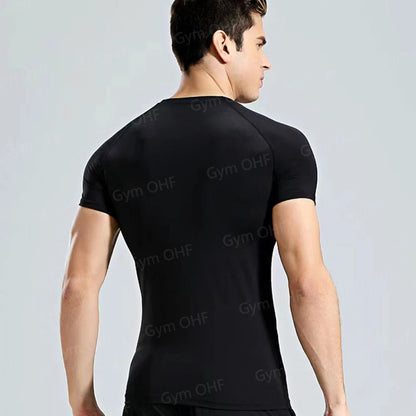Men's Solid Color Short Sleeved T-shirt Compressed Quick Drying Breathable Training Suit Fitness Jujitsu Rashguard Top Gym Sport